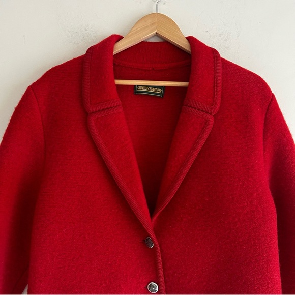 Geiger Vintage Red Boiled Wool Button Jacket Women's Size 8 - Picture 3 of 16